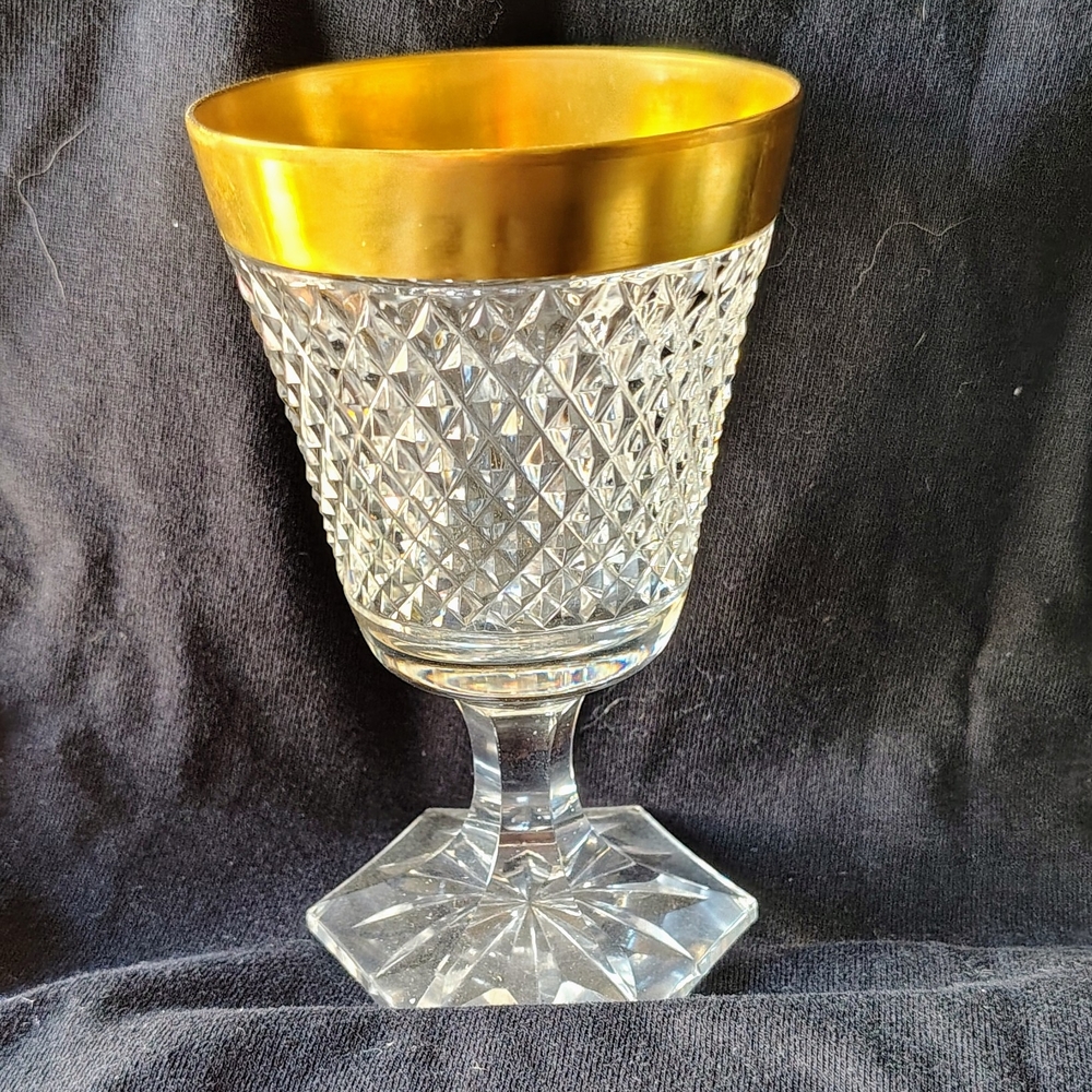 Vintage Crystal Goblet with Heavy Gold Band (Set of 4)